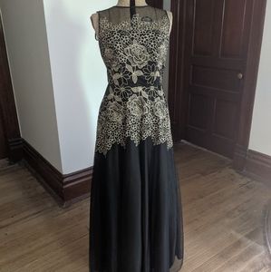 Floral Stitching Black Formal Dress